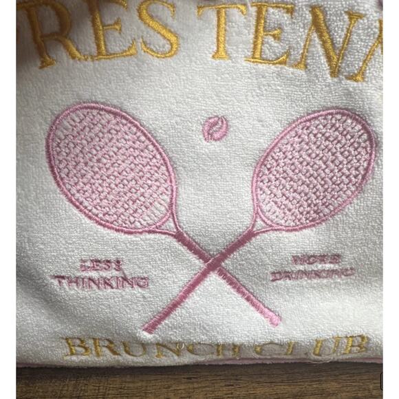 NWT Wildfox Pink Apres White Tennis Brunch Club Embroidered Terry Cloth Tote - Picture 7 of 7